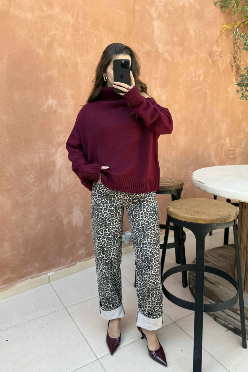 HIGH NECK ONE COLOR WOMAN SWEATER BURGUNDY/VISHNJE - 3