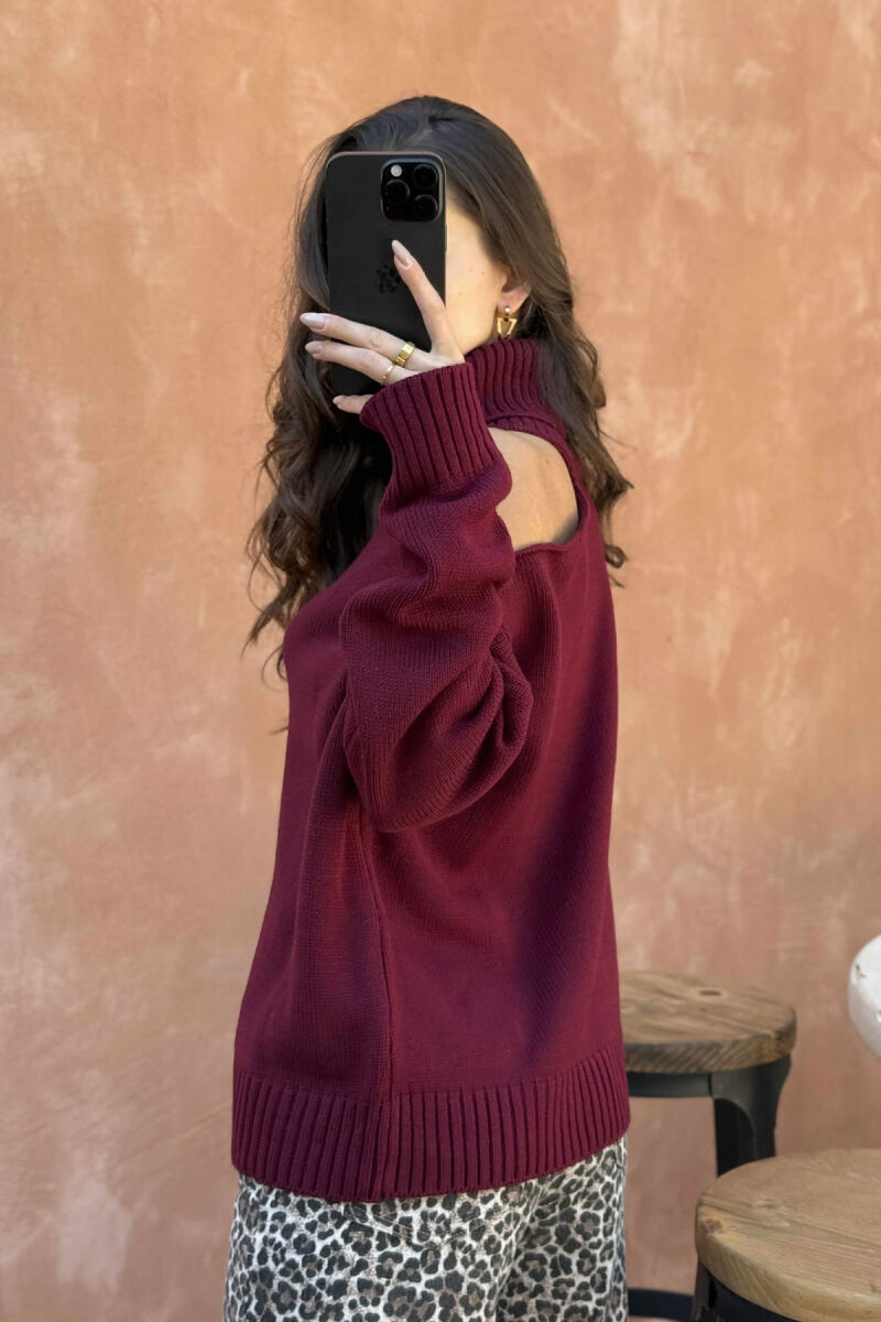 HIGH NECK ONE COLOR WOMAN SWEATER BURGUNDY/VISHNJE - 4
