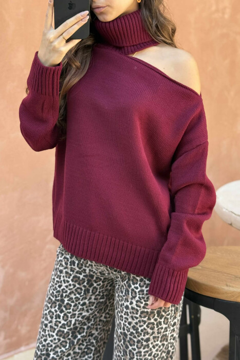 HIGH NECK ONE COLOR WOMAN SWEATER BURGUNDY/VISHNJE - 5