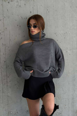 HIGH NECK ONE COLOR WOMAN SWEATER GREY/GRI 