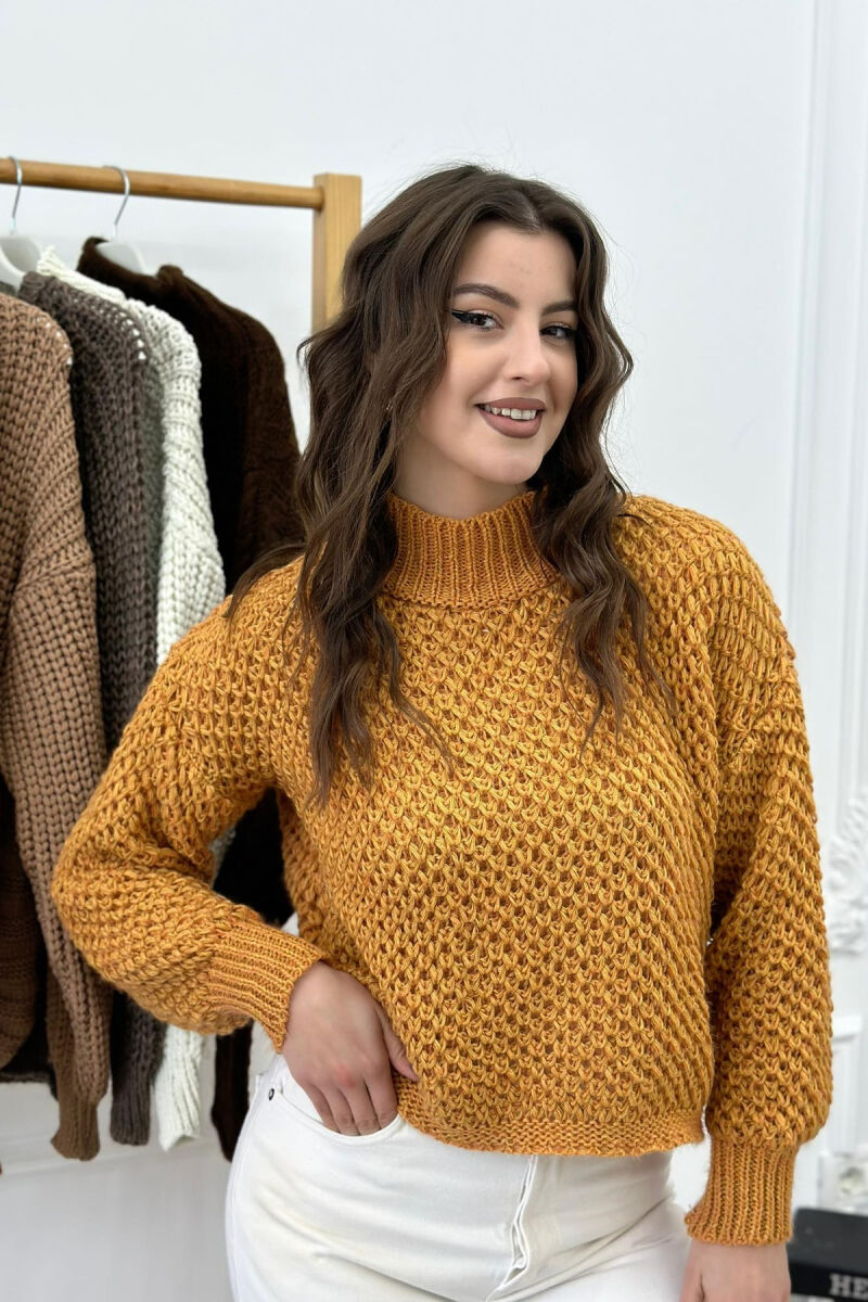 HIGH NECK ONE COLOR WOMAN SWEATER MUSTARD/MUSTARDE - 1