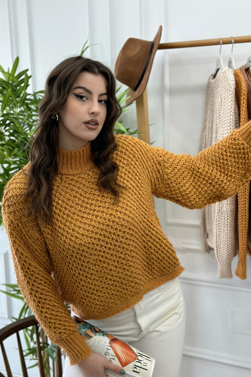 HIGH NECK ONE COLOR WOMAN SWEATER MUSTARD/MUSTARDE - 2