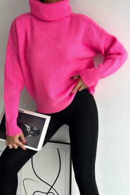 HIGH NECK ONE COLOR WOMAN SWEATER PINK/ROZE 