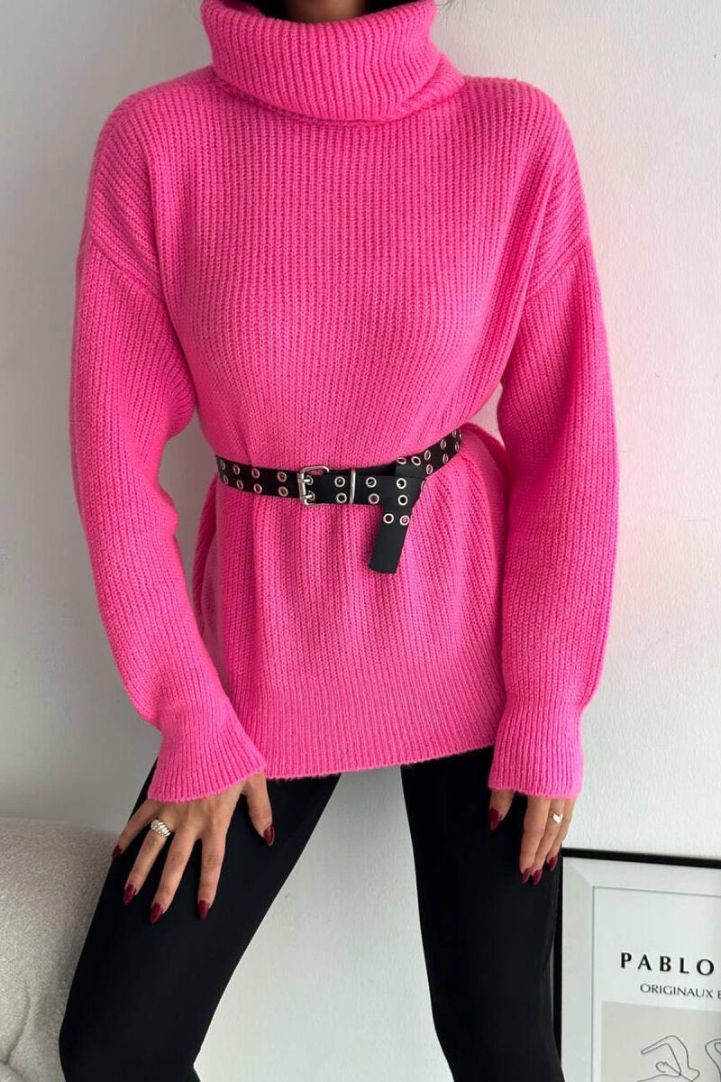 HIGH NECK ONE COLOR WOMAN SWEATER PINK/ROZE - 2