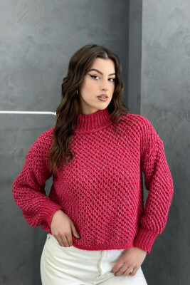 HIGH NECK ONE COLOR WOMAN SWEATER RED/E KUQE 