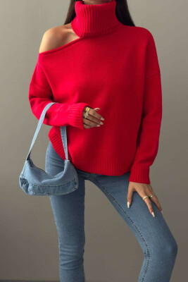 HIGH NECK ONE COLOR WOMAN SWEATER RED/E KUQE 