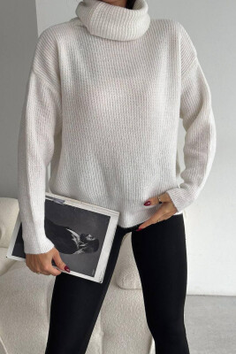 HIGH NECK ONE COLOR WOMAN SWEATER WHITE-E BARDHE 