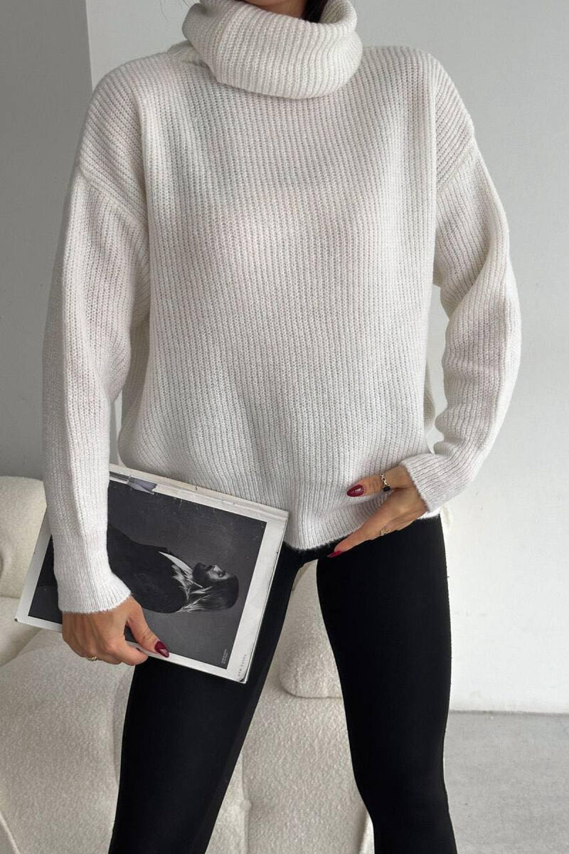 HIGH NECK ONE COLOR WOMAN SWEATER WHITE-E BARDHE - 1