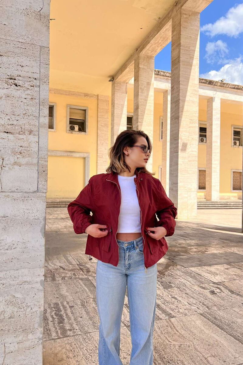 HIGH NECK ONE COLOR WOMEN JACKET BURGUNDY/VISHNJE - 2
