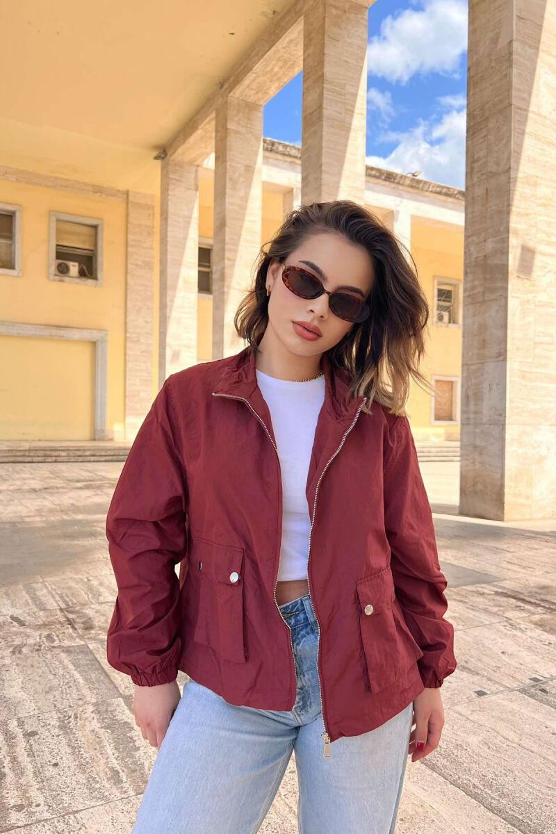 HIGH NECK ONE COLOR WOMEN JACKET BURGUNDY/VISHNJE - 4