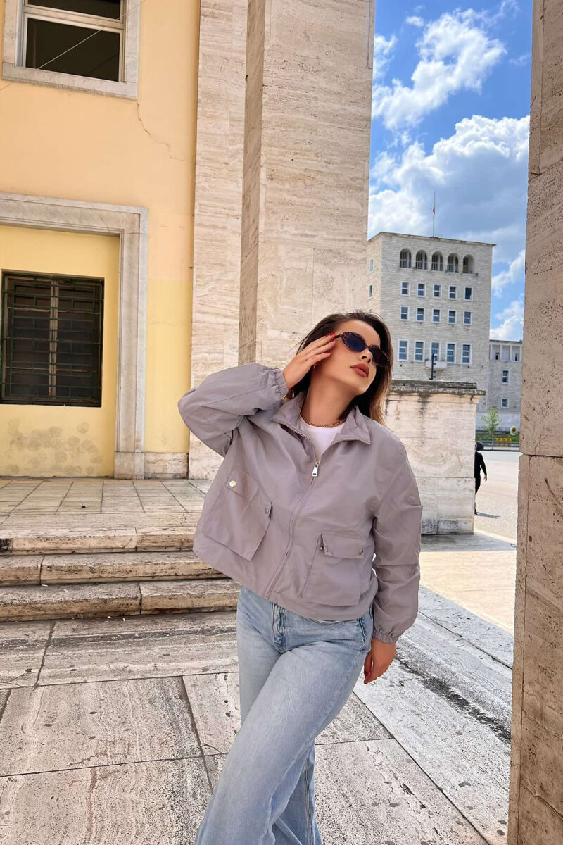 HIGH NECK ONE COLOR WOMEN JACKET GREY/GRI - 2