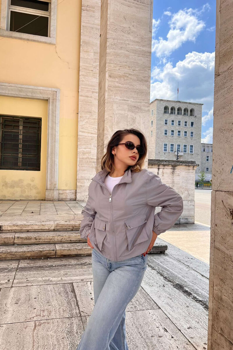 HIGH NECK ONE COLOR WOMEN JACKET GREY/GRI - 3
