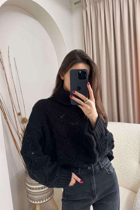 HIGH NECK ONE COLOR WOMEN SWEATER BLACK/ E ZEZE - 2