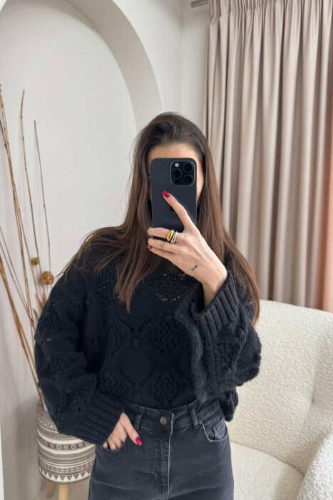 HIGH NECK ONE COLOR WOMEN SWEATER BLACK/ E ZEZE - KLAUDIO FASHION