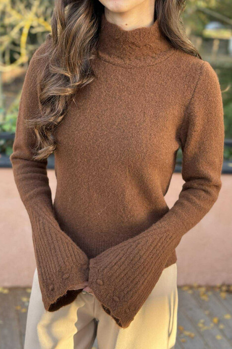 HIGH NECK ONE COLOR WOMEN SWEATER BROWN/KAFE - 4