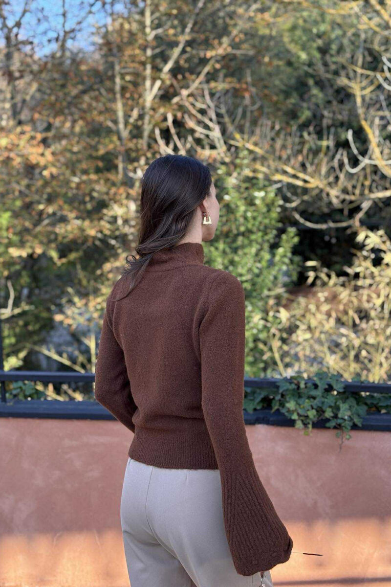HIGH NECK ONE COLOR WOMEN SWEATER BROWN/KAFE - 3