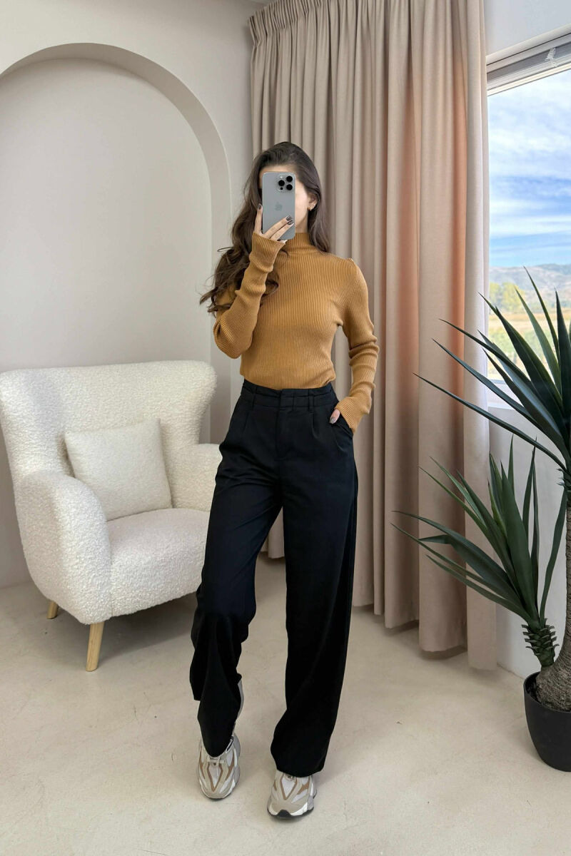 HIGH NECK ONE COLOR WOMEN SWEATER BROWN/KAFE - 1