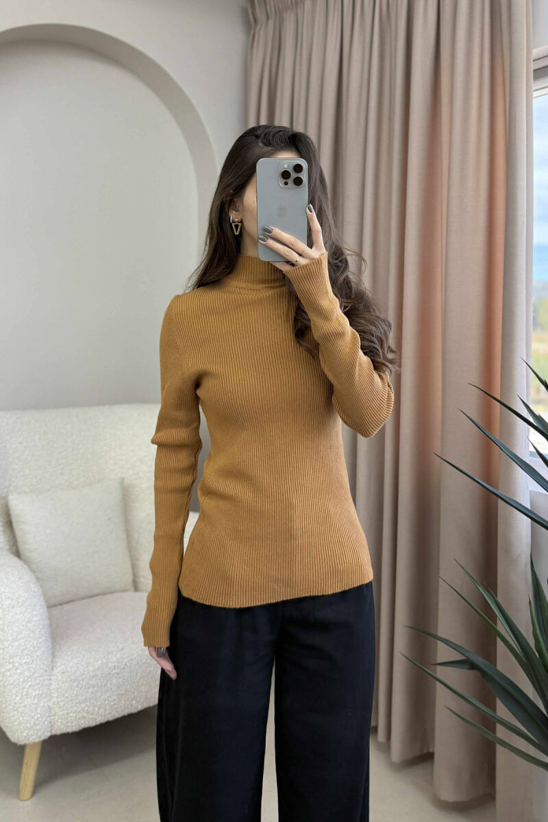 HIGH NECK ONE COLOR WOMEN SWEATER BROWN/KAFE - 4