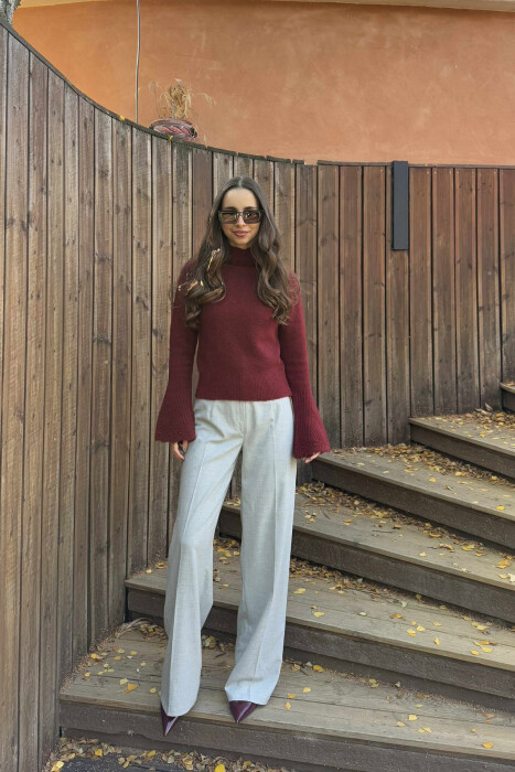 HIGH NECK ONE COLOR WOMEN SWEATER BURGUNDY/VISHNJE - KLAUDIO FASHION