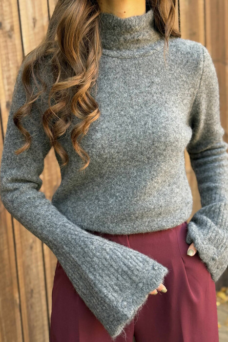 HIGH NECK ONE COLOR WOMEN SWEATER DARK GREY/GEE - 4