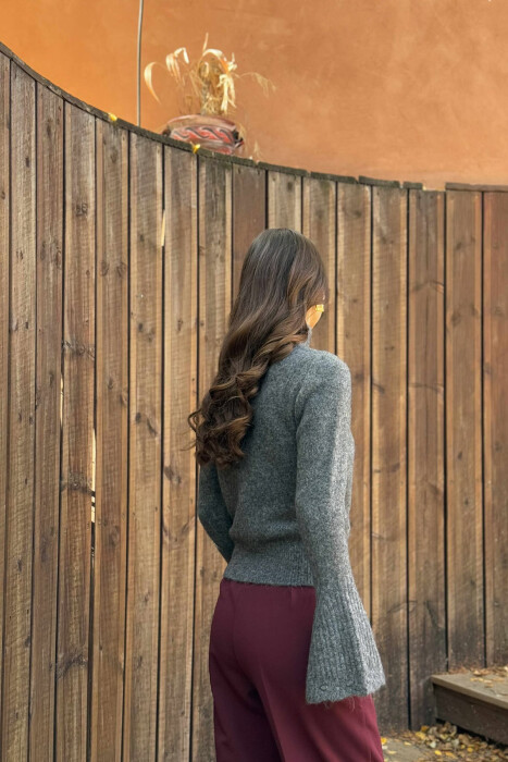 HIGH NECK ONE COLOR WOMEN SWEATER DARK GREY/GEE - 3