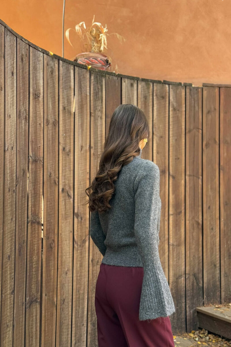 HIGH NECK ONE COLOR WOMEN SWEATER DARK GREY/GEE - 3