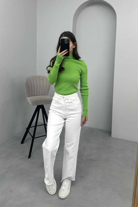 HIGH NECK ONE COLOR WOMEN SWEATER LIGHT GREEN/JEZB 
