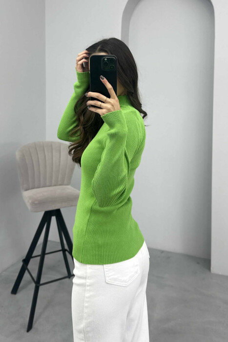 HIGH NECK ONE COLOR WOMEN SWEATER LIGHT GREEN/JEZB - 2