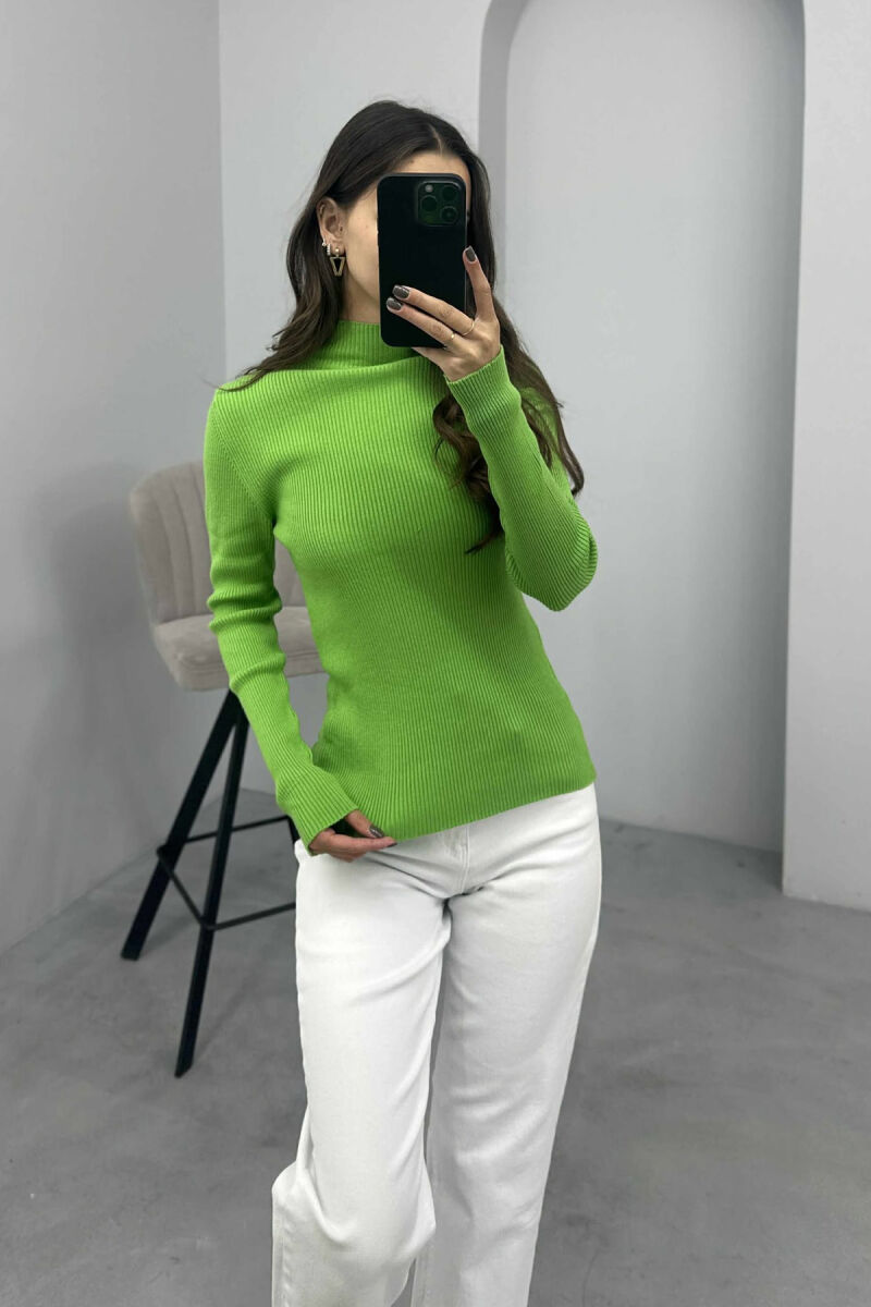HIGH NECK ONE COLOR WOMEN SWEATER LIGHT GREEN/JEZB - 4