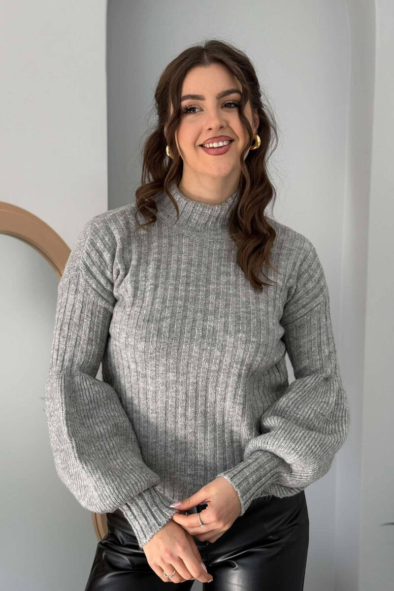 HIGH NECK ONE COLOR WOMEN SWEATER LIGHT GREY/GZ - 2