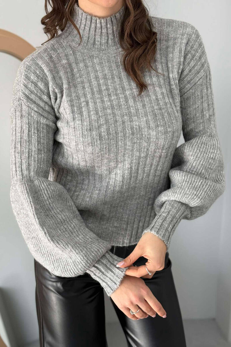 HIGH NECK ONE COLOR WOMEN SWEATER LIGHT GREY/GZ - 3