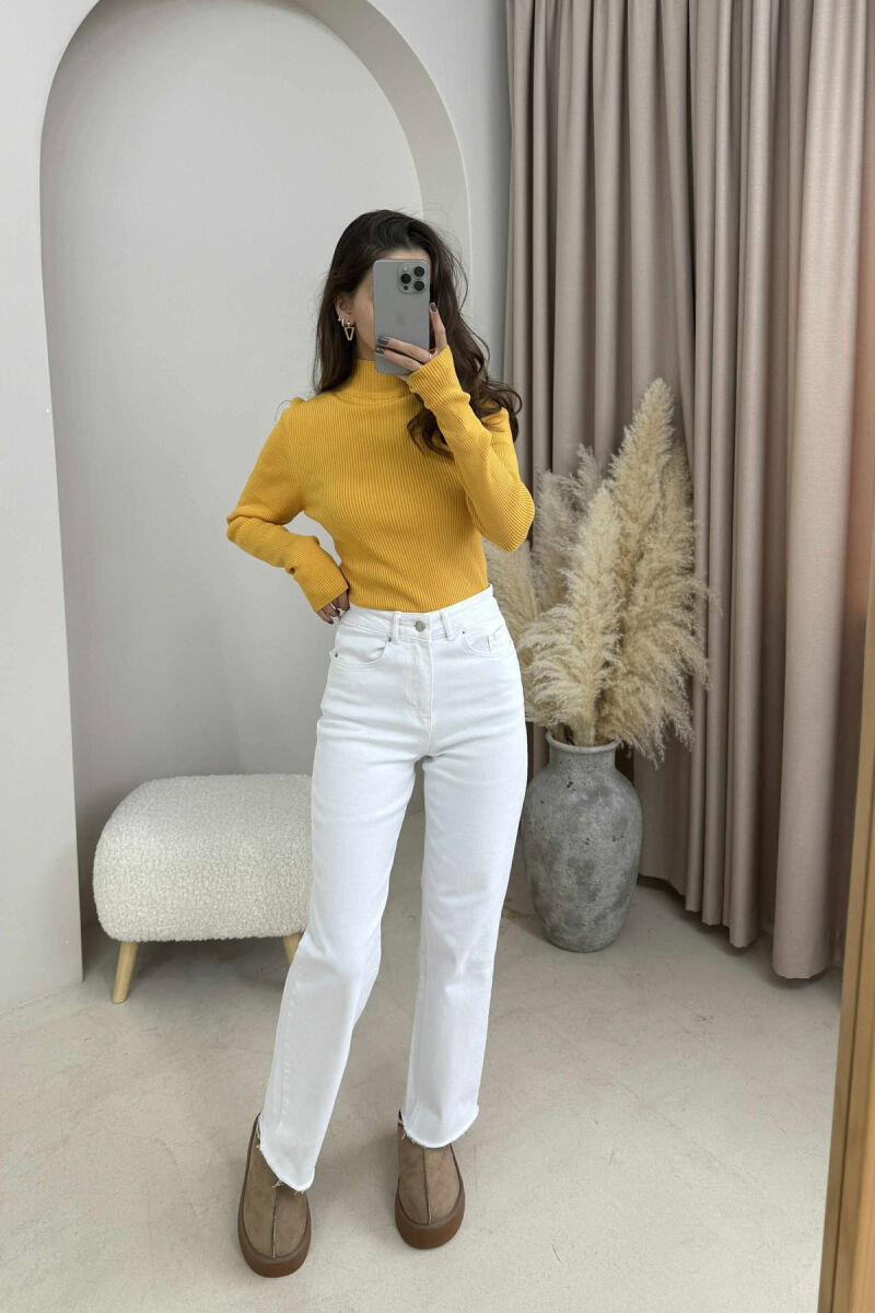 HIGH NECK ONE COLOR WOMEN SWEATER MUSTARD/MUSTARDE - 2