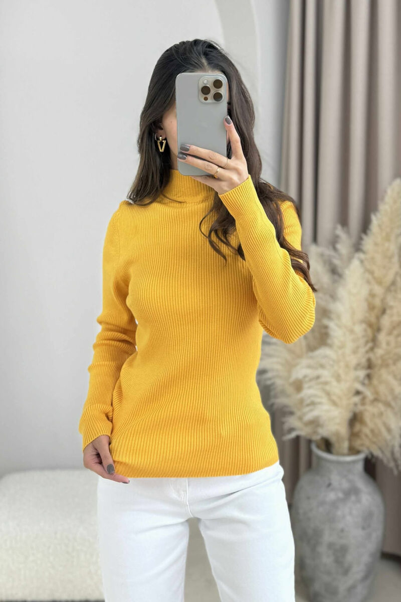 HIGH NECK ONE COLOR WOMEN SWEATER MUSTARD/MUSTARDE - 3