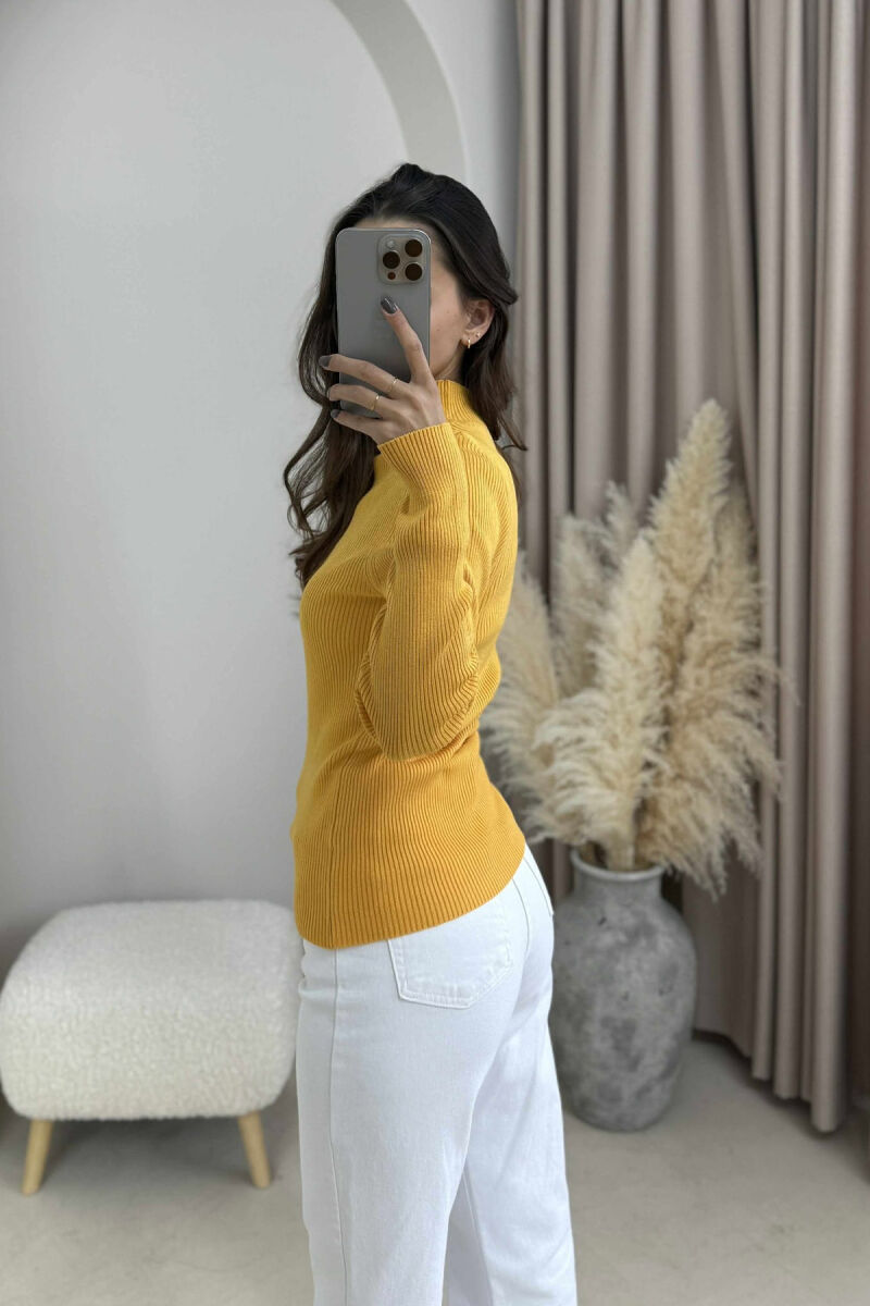 HIGH NECK ONE COLOR WOMEN SWEATER MUSTARD/MUSTARDE - 4