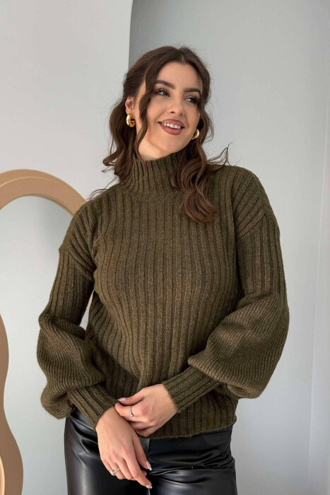 HIGH NECK ONE COLOR WOMEN SWEATER OLIVE/ULLI 