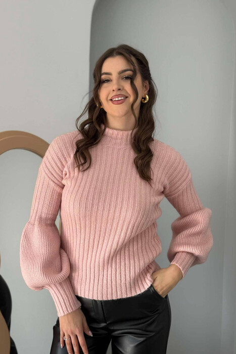 HIGH NECK ONE COLOR WOMEN SWEATER PINK/ROZE 