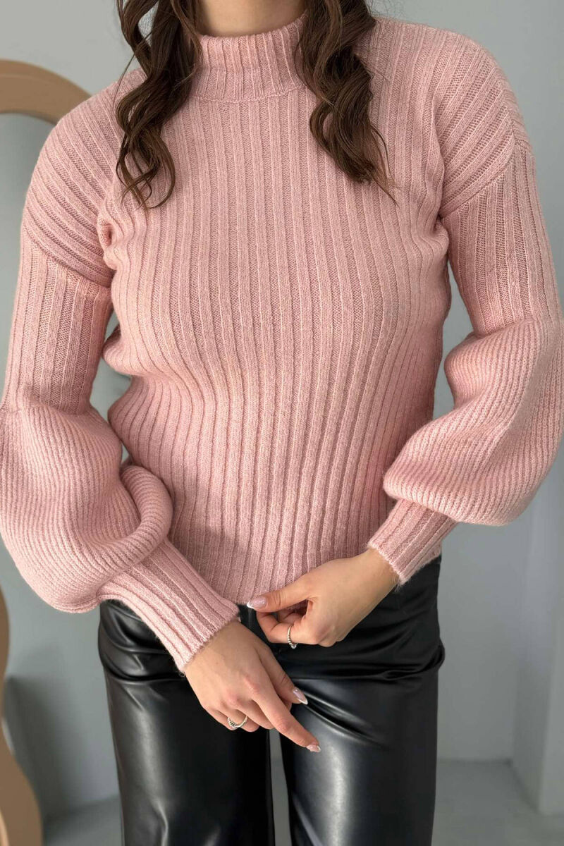 HIGH NECK ONE COLOR WOMEN SWEATER PINK/ROZE - 2
