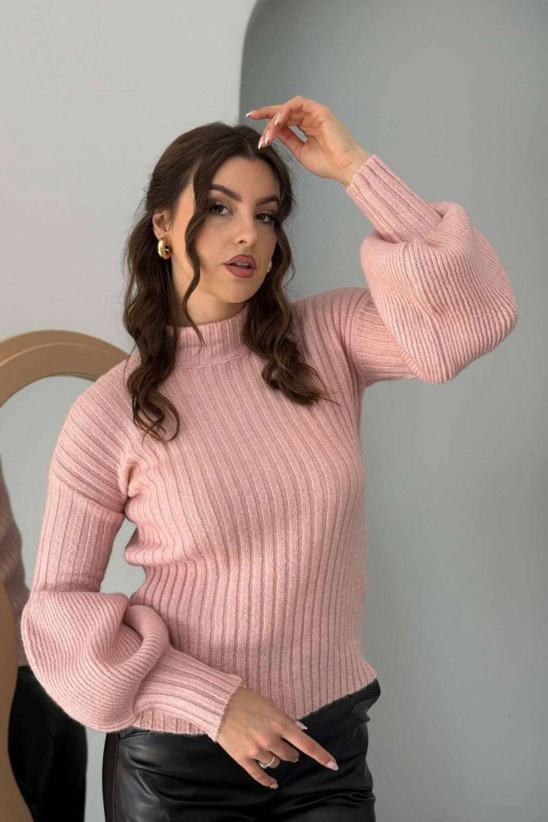 HIGH NECK ONE COLOR WOMEN SWEATER PINK/ROZE - 5