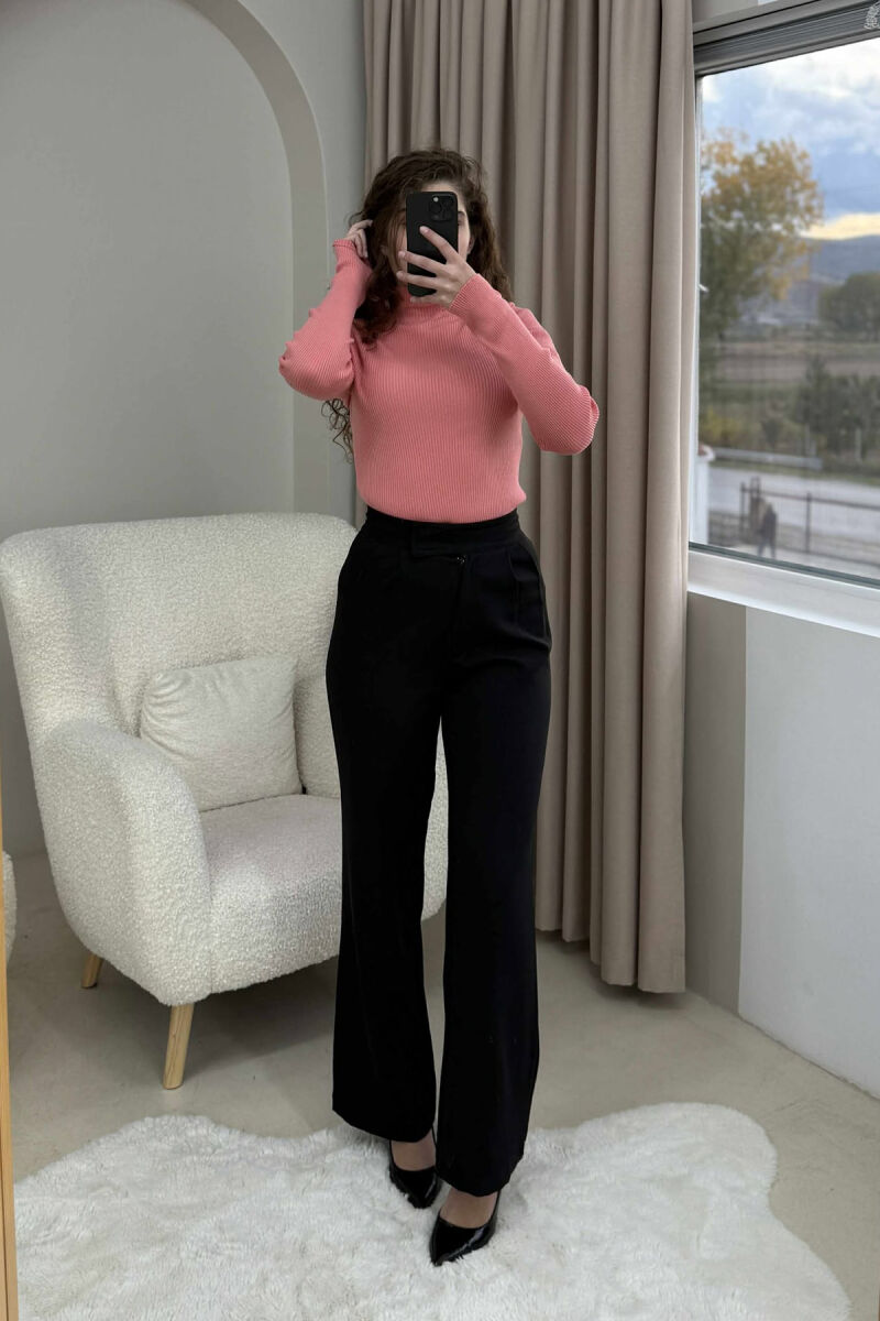 HIGH NECK ONE COLOR WOMEN SWEATER POWDER/PUDER - 1