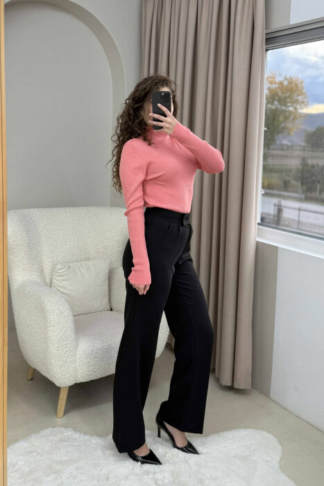 HIGH NECK ONE COLOR WOMEN SWEATER POWDER/PUDER - 2