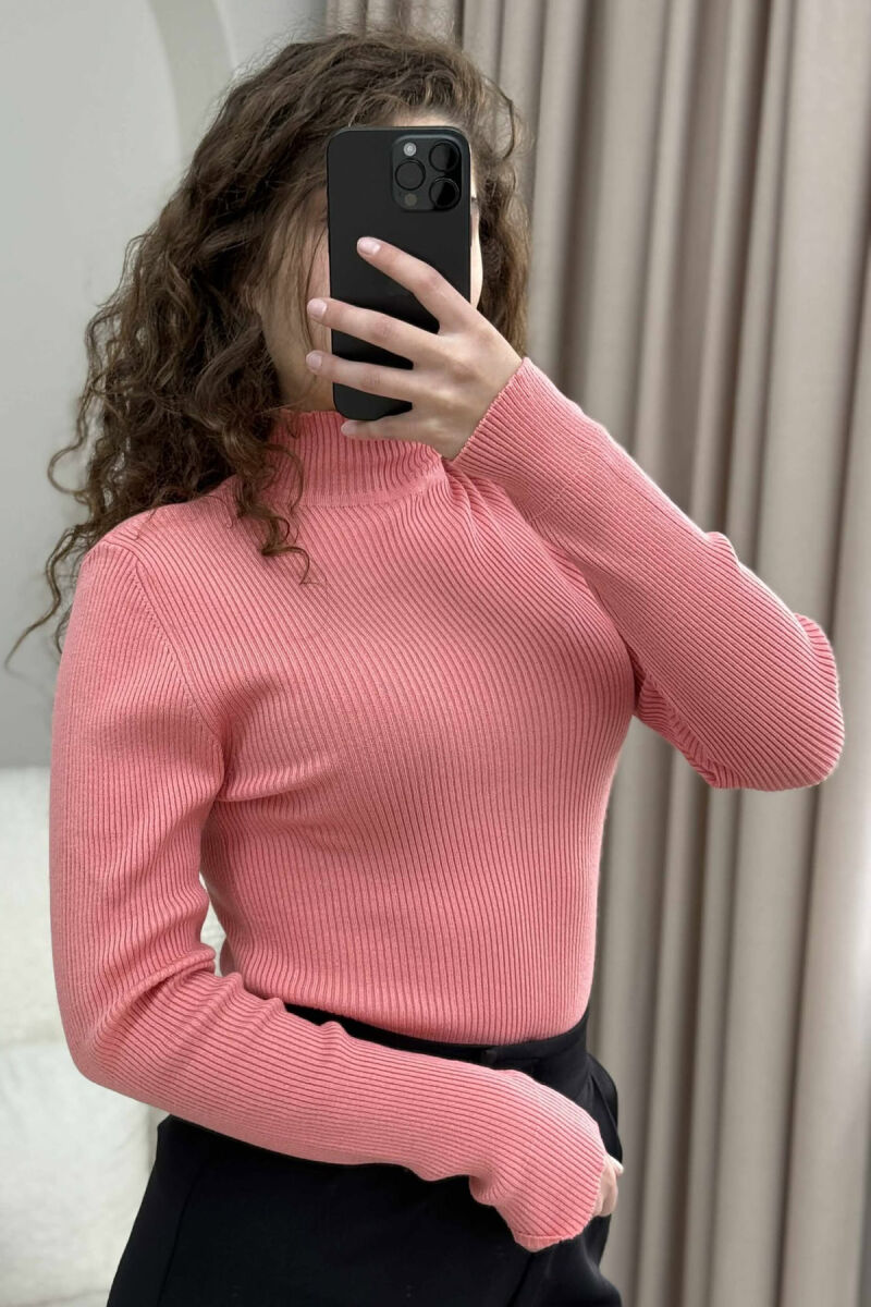 HIGH NECK ONE COLOR WOMEN SWEATER POWDER/PUDER - 3