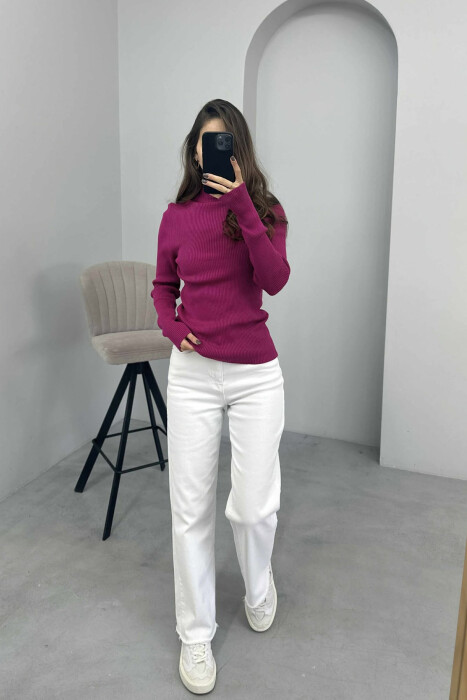 HIGH NECK ONE COLOR WOMEN SWEATER PURPLE/LEJLA 