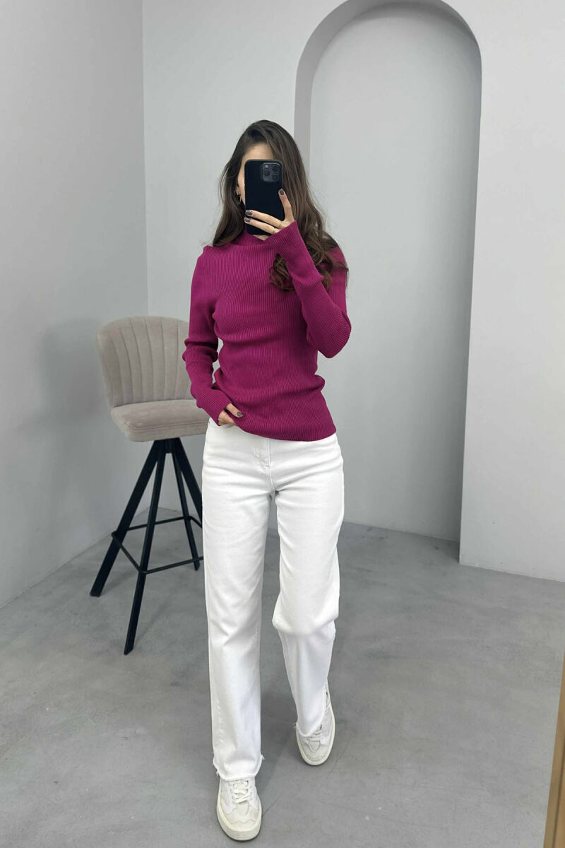 HIGH NECK ONE COLOR WOMEN SWEATER PURPLE/LEJLA - 1