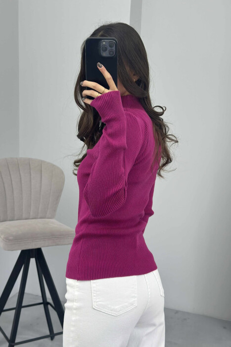 HIGH NECK ONE COLOR WOMEN SWEATER PURPLE/LEJLA - 3