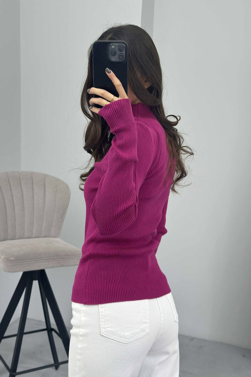 HIGH NECK ONE COLOR WOMEN SWEATER PURPLE/LEJLA - 3