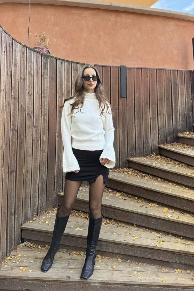 HIGH NECK ONE COLOR WOMEN SWEATER WHITE-E BARDHE - 1