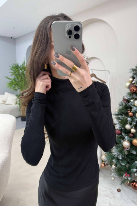 HIGH NECK ONE COLOR WOMEN SWEATSHIRT BLACK/ E ZEZE - 2