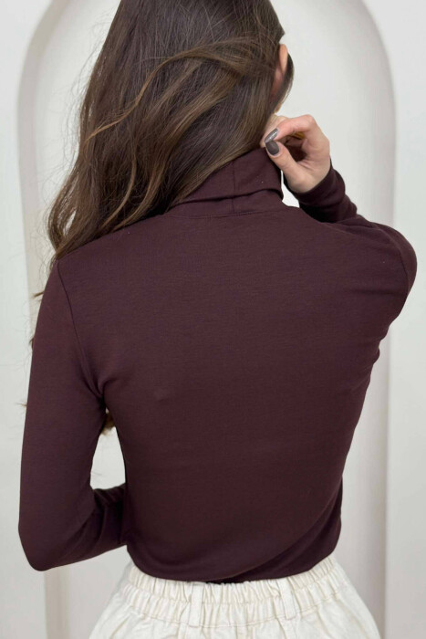 HIGH NECK ONE COLOR WOMEN SWEATSHIRT BROWN/KAFE - 2