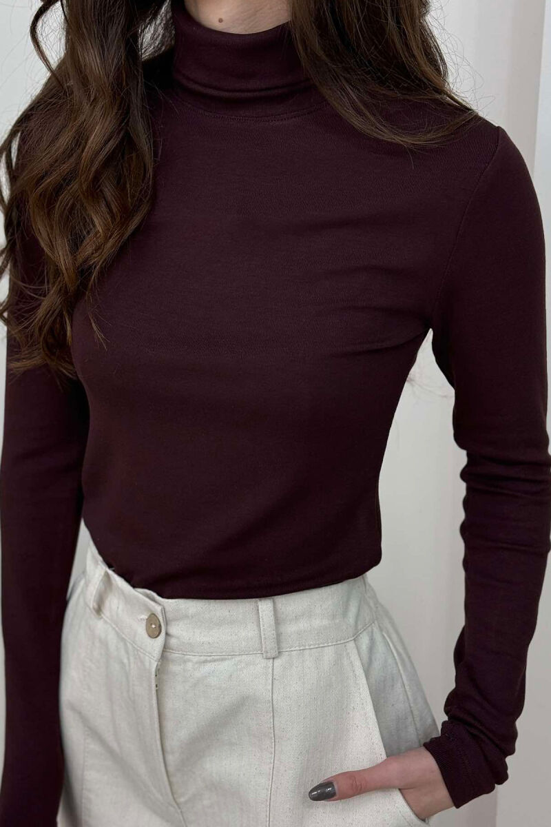 HIGH NECK ONE COLOR WOMEN SWEATSHIRT BROWN/KAFE - 4