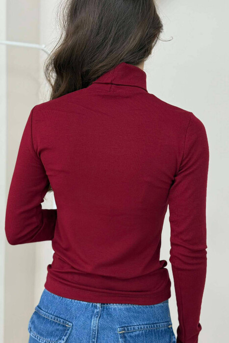 HIGH NECK ONE COLOR WOMEN SWEATSHIRT BURGUNDY/VISHNJE - 2